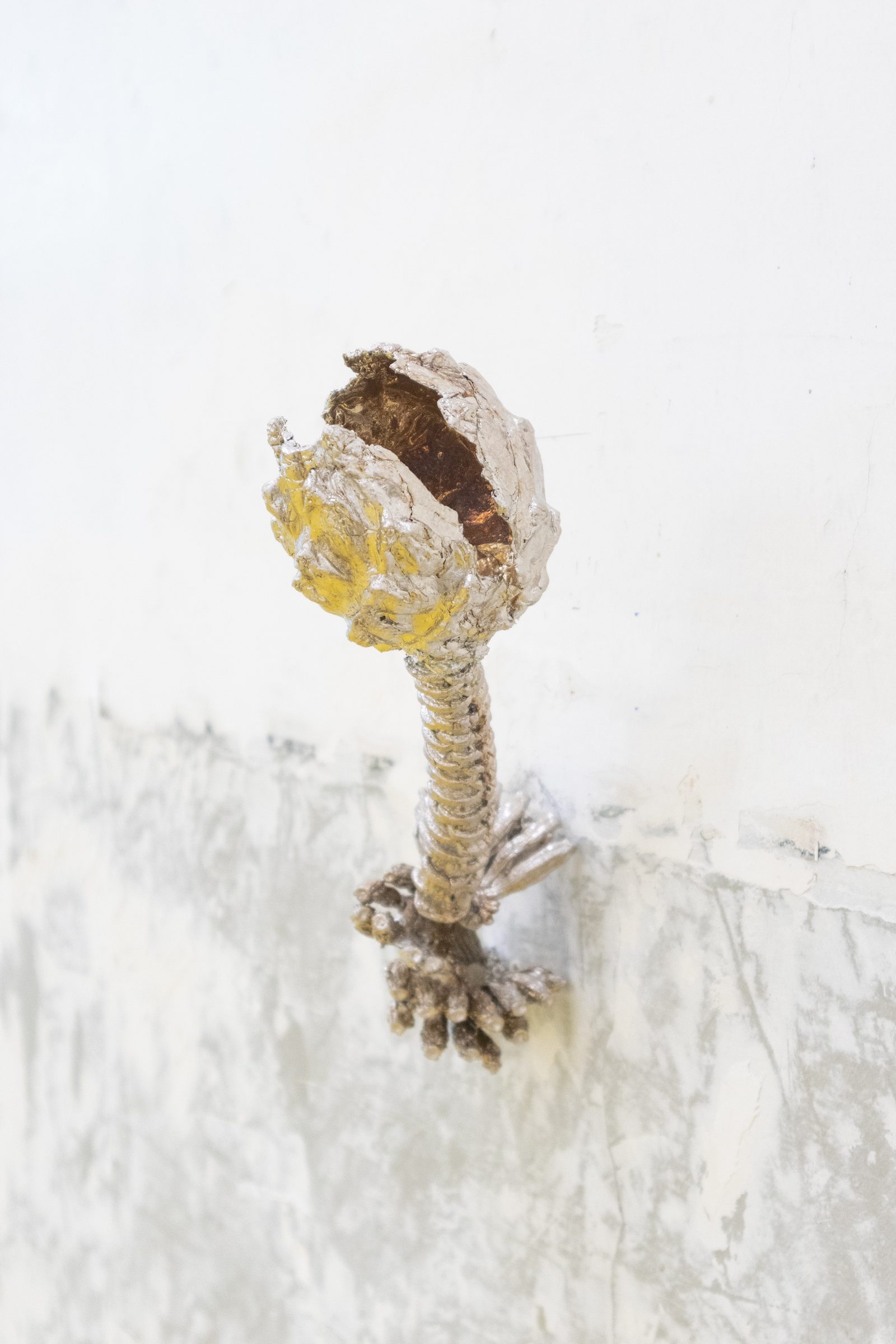 Materia Esotica, detail, bismuth casting, epoxy resin, palm, PVC, mirrored aluminium, nickel-plated brass, Palazzo Brancaccio Contemporary Cluster, Rome, 2022 — courtesy Contemporary Cluster